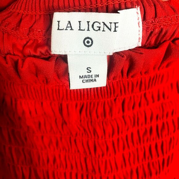La Ligne X Target Red Smocked Bodice Long Sleeved Square Neck Midi Dress - Picture 5 of 7